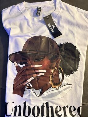 PFR New York Unbothered Graphic T-Shirt White Women's Large NWT
